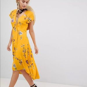 Free People Lost in You Golden Yellow Floral Print Midi Dress